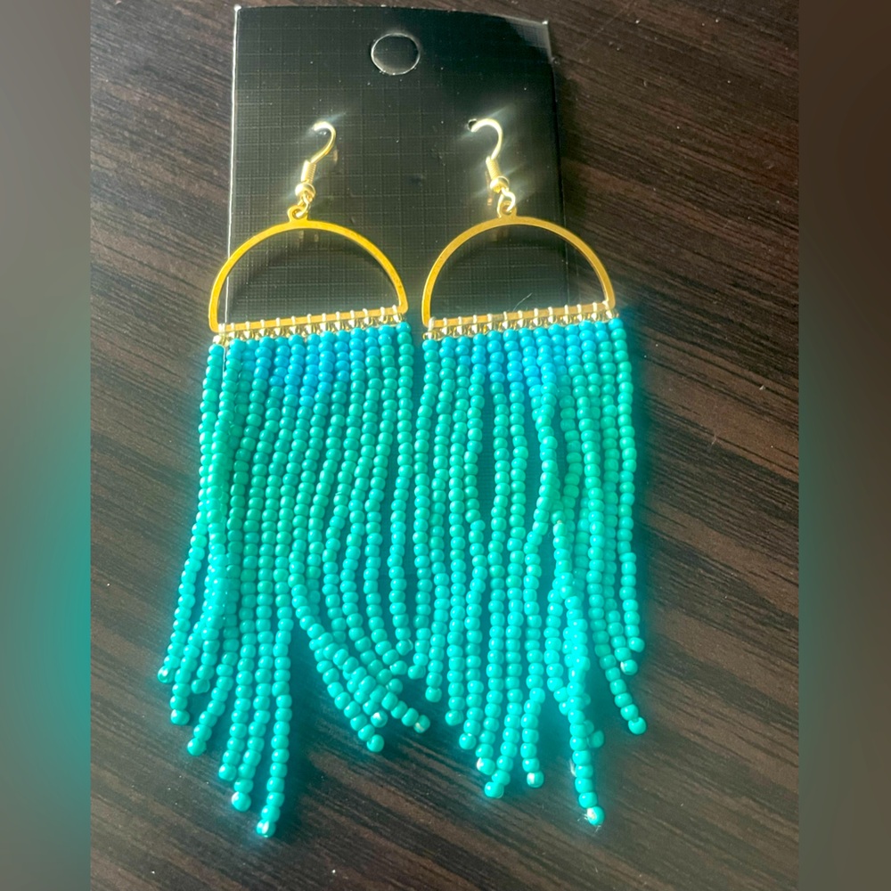 🆕 Turquoise Beaded Fringe Earrings